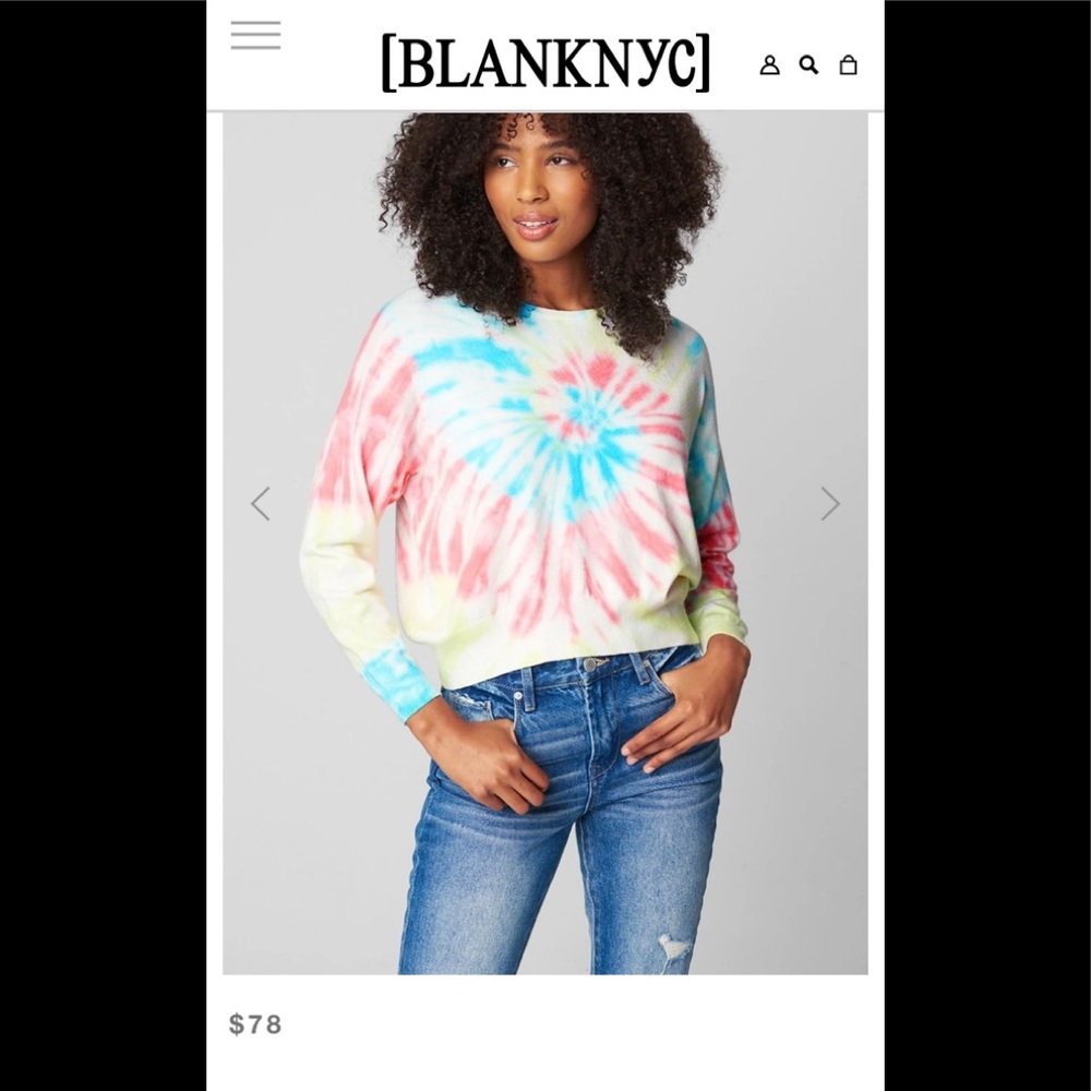 BlankNYC tie dye sweater crew neck lightweight turquoise yellow coral XS